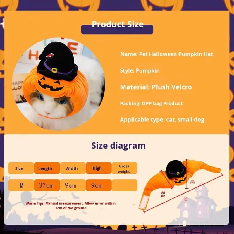 Halloween Pumpkin Witch Hat for Pets